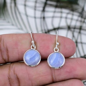 <b>Best</b> Quality 925 Solid Sterling Silver Earrings for Women Trendy Blue Lace Agate Gemstone Dangle Jewelry At <b>Best</b> Price - Product Image 1
