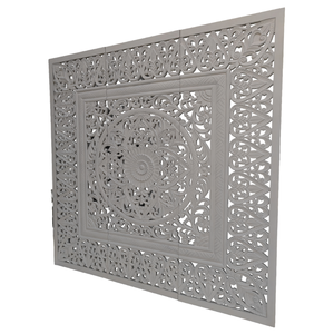 Smart Art - Juego de 3 piezas de cabecero de cama de madera tallada con mandala, montado en la pared, estilo bohemio costero, acabado blanco lavado, para dormitorio - Product Image 4