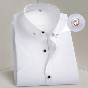 Chemise habillée professionnelle décontractée en twill blanc uni à simple boutonnage pour homme, collection automne 2026 - Product Image 2