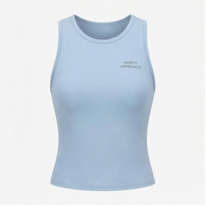 North Approach Women's Sleeveless <b>Crop</b> <b>Top</b> Crew Neck Solid Light <b>Blue</b> Yoga Tank Breathable Spandex Polyester Racerback - Product Image 1