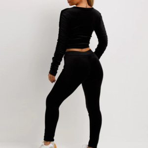 Ensemble de survêtement en velours pour femmes grandes tailles, pantalon long, fermeture éclair, col rond, manches longues, couleur unie, streetwear, vêtements d'hiver - Product Image 3
