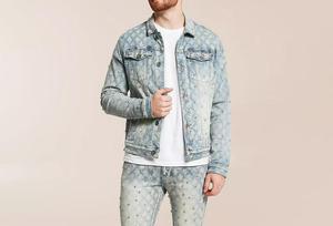 Men's Slim Fit <b>Denim</b> <b>Jacket</b> With Rivet Decoration Turn-down Collar Casual Style Washed Finish Autumn Wear - Product Image 2