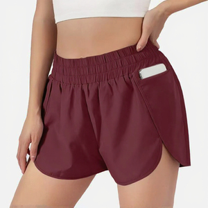 Shorts pour femmes, couleur unie, taille haute, élastiques, avec poches, tissu tricoté sportif, séchage rapide, coupe régulière - Product Image 2
