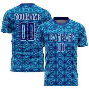 Conjunto de Uniforme de Fútbol Sublimado Personalizado de Alto Rendimiento, Patrón Geométrico Azul, Secado Rápido, Unisex, Adulto, Manga Corta - Product Image 2