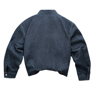 Veste en jean bleu foncé pour homme, col rabattu, fermeture éclair intégrale, manches longues, poignets à boutons-pression, imprimé lettres, coupe décontractée, vêtement d'extérieur hiver - Product Image 2