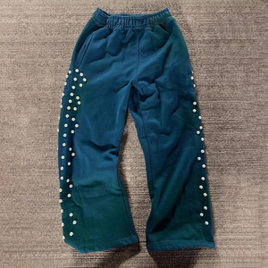 Pantalones Deportivos Personalizados Ecológicos, Transpirables, de Invierno, Unisex, Gruesos, 100% Algodón, con Tachuelas de Perlas, Estilo Vintage, Tie Dye, de Pierna Ancha - Product Image 4