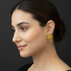 Fine Drop Earrings Golden Pearl Lakshmi Round Gold Plated Alloy Casual Hindu - Product Image 2