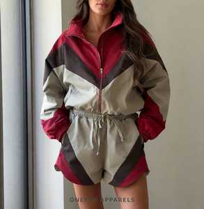 Women Sporty Color Block Zip up Romper Long Sleeve Turtleneck Collar Elastic Waist Shorts Jumpsuit Spandex/Cotton - Product Image 4