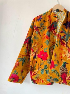 Indian Handmade Cotton Quilted <b>Reversible</b> Knitted Animal Print Three-Quarter Sleeve Pullover Turn-down Collar Jacket & <b>Coat</b> - Product Image 6