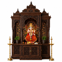 Grand Temple Indien en Teck Sculpté à la Main, Unité de Mandir de Grande Taille, Artisanat en Bois Fait Main, Sanctuaire Indien Hindou pour Puja, Temple Domestique Fini en Polissage Foncé de Qualité Supérieure