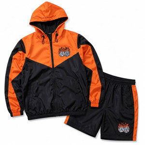Conjunto Deportivo con Capucha para Hombre, Color Naranja y Negro, con Logotipo de Dados y Llamas Bordados en la Parte Delantera, Ropa Deportiva Urbana, Transpirable, para Invierno - Product Image 1