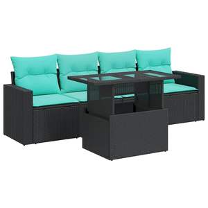 Ensemble de canapé de patio en polyrotin noir Retravos, 5 pièces, avec coussins, meubles d'extérieur, design moderne, places pour 5 personnes - Product Image 4