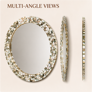 Round Wall <b>Mirror</b> <b>Shell</b> Design Decorative <b>Mirror</b> for Bathroom Bedroom Living Room Modern Stylish Wall Mounted 19 Inches 48 Cm - Product Image 1