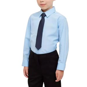 Custom Children Boys School Uniform Set Light <b>Blue</b> Long Sleeve Shirt <b>Dark</b> Formal Trousers Matching Neck <b>Tie</b> Polyester/Cotton for - Product Image 5