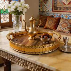 Premium <b>Large</b> Oval Gold Serving Tray with Silver Hammered Rectangular Handles Royal Style Metal Platter For Banquet Catering - Product Image 3