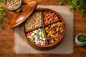 Handmade Polished <b>Wooden</b> <b>Square</b> Tray Carved Floral Design Divided Compartments Multifunction for Nuts Dried Fruits Tabletop - Product Image 3