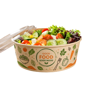 New Launched 500ml Custom Printed Eco-Friendly Disposable Large Round Paper Salad <b>Bowl</b> with Lid Colorful Design for Party Use - Product Image 1
