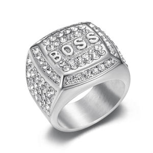 <b>Titanium</b> Gemstone <b>Ring</b> Channel Setting Crystal Rhinestone Unisex Hiphop Jewelry Gift Wedding Party Customized Size - Product Image 2