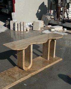 Table d'entrée en marbre travertin fait main, meuble de luxe pour la maison, décoration moderne et élégante, table de couloir - Product Image 4