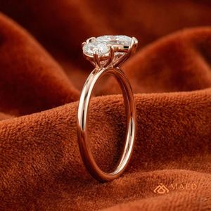 Anillo de compromiso de moissanita con corte de pera chapado en oro rosa, joyería nupcial con engaste de puntas para mujer, origen Gujarati, banda de aniversario y boda - Product Image 2