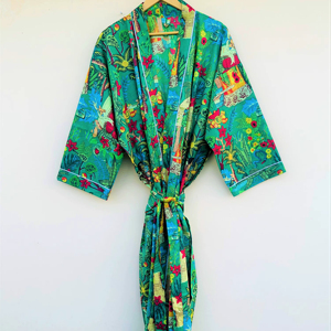 Women's 100% Cotton Bohemian Animal Print Maxi Oversized <b>Kimono</b> Bathrobe Beach Cover Ups Nonwoven <b>Vintage</b> - Product Image 6