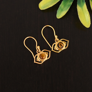 Natural Tiger Eye Gemstone Gold Plated 925 Sterling <b>Silver</b> <b>Drop</b> <b>Earrings</b> Stylish Minimalist for Women - Product Image 3