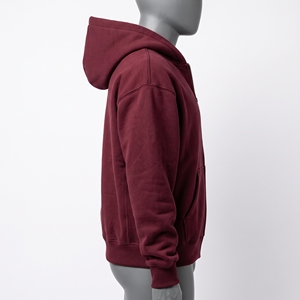 Sweat-shirt à capuche zippé pour homme, couleur bordeaux, avec impression en relief personnalisée, en molleton de coton chaud, style uni, sportif et décontracté, vente en gros usine - Product Image 5