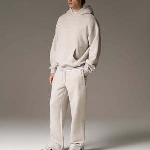 Ensemble de survêtement unisexe gris 2 en 1, sweat-shirt et pantalon de jogging, vêtements de sport décontractés, couleur unie, manches longues, coton léger, automne - Product Image 4