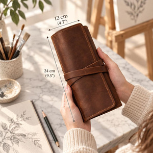 Porte-crayons en cuir de qualité supérieure, organiseur d'outils de dessin, logo personnalisé, accessoire d'artiste personnalisé, prix de gros - Product Image 6