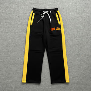 <b>Plus</b> <b>Size</b> Men's <b>Black</b> Yellow Side Stripe Canvas Fleece Sweatpants Elastic Waist Drawstring Casual Knitted Pants Autumn Wear - Product Image 4