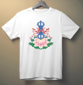 T-shirt unisexe à col rond et manches courtes Asthamangal, imprimé bouddhiste porte-bonheur, 100 % coton, séchage rapide, logo personnalisé pour promotion - Product Image 1