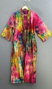 <b>Tie</b> Dye Kimono Dress Three Quarter Sleeve Loose Fit V Neck Gradient Color 100% Polyester Woven Fabric Waterproof Breathable - Product Image 6