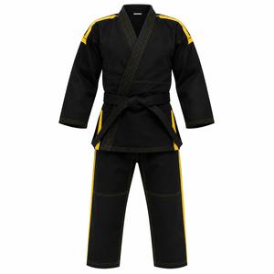 Ensemble de kimonos de judo tendance, couleur unie, bordure jaune, coupe régulière, uniforme d'arts martiaux pour adultes, respirant, léger, 100% coton - Product Image 1