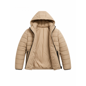 Veste matelassée kaki à capuche pour homme, manteau d'hiver chaud et léger, décontracté, pour l'extérieur, avec fermetures éclair contrastées - Product Image 3