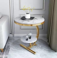 Table d'appoint de luxe moderne en acier avec plateau en marbre, plateau plaqué or, pour salon, salle de séjour, bureau, table basse