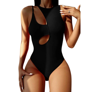 Maillot de bain une pièce orange pour femme, style halter, découpes ajourées, coupe haute, collection 2026 - Product Image 2