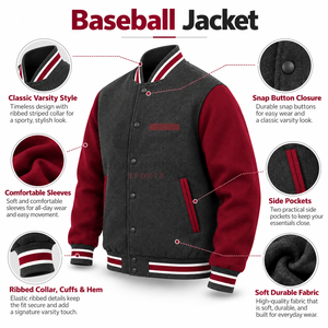 Veste de baseball classique en tissu doux avec fermeture à boutons-pression et coupe décontractée pour un style et un confort au quotidien. - Product Image 6