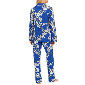 Women's Floral Print Breathable Jersey Pajama Set with Elastic Waist Long Sleeves for Spring Summer in Polyester/Cotton - Product Image 3