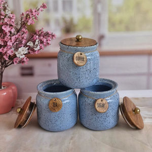 Juego de recipientes rústicos para almacenamiento de cocina con tapa de madera y etiqueta, organizador decorativo para encimera, contenedor para té, café y azúcar - Product Image 2