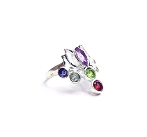 Anillo de Flor de Loto con Chakra, Plata de Ley, con Múltiples Piedras Preciosas, Joyería Espiritual para Mujer, Colección de Diseñador Hecha a Mano, PLATA DE JAIPUR - Product Image 2