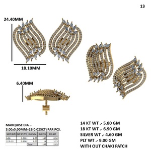 Pendientes de Moissanita en Oro Blanco, Corte Marquesa y Redondo, Estilo Diamante, Forma de Ala, Joyería Destacada para Mujer - Product Image 5