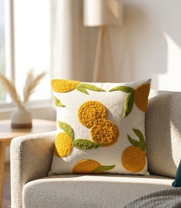 Hand-Tufted Citrus Fruit Pattern Decorative <b>Cushion</b> <b>Cover</b> with Green Leaves - Product Image 3