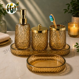 <b>Bathroom</b> <b>Accessory</b> <b>Set</b> made from glass Bath <b>Accessories</b> Soap Dispenser Tumbler and Soap Dish - Product Image 4