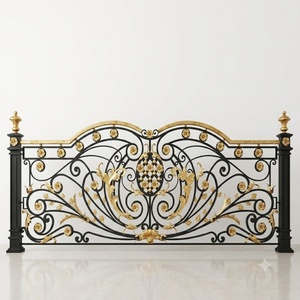 Rampe de balcon en fer forgé de style victorien KHP, à fixer au sol ; Montage facile, résistante à la rouille, avec accents dorés, garantie 3 ans - Product Image 1