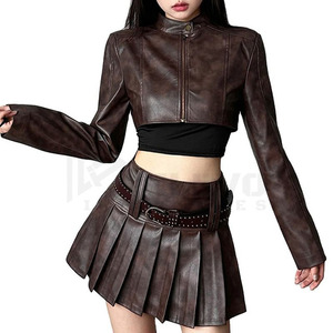 Womens Short Leather <b>Jacket</b> with Zipper Stylish Slim Fit Cropped <b>Biker</b> <b>Jacket</b> Soft Comfortable Fashion Outerwear Wholesale - Product Image 4