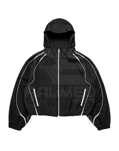 Unisex Black Sporty Tracksuit Full Sleeve Hooded Zipper Jacket and Drawstring Pants Lightweight Polyester/Nylon Spring Adult - Product Image 2