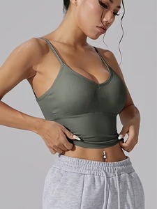 Soutien-gorge de sport blanc en nylon et élasthanne de qualité supérieure |   Débardeur de yoga à dos croisé |   Brassière de sport longue à compression et effet push-up - Product Image 5