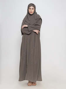 Women's Brown <b>Abaya</b> Floor Length Loose Fit Long Sleeve Embroidered Floral Modest Daily Wear Middle East Style Cotton <b>Dress</b> - Product Image 5