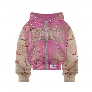 OEM 2026 Custom Embroidered Floral Print Hooded <b>Zip</b>-<b>Up</b> <b>Jacket</b> Men Spring Knitted Sweatshirt Regular Sleeve Style - Product Image 5