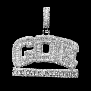 Collar con Colgante de Diamantes Go God Over Everything, Chapado en Rodio, Estilo Hip Hop para Hombre - Product Image 1